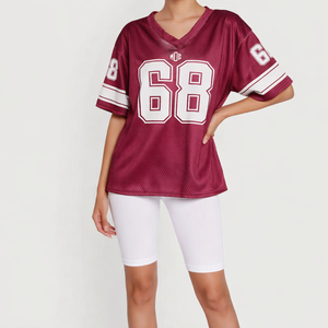 Maillot de football américain surdimensionné en maille respirante pour femme, col en V, en polyester, pour la vente en gros, tenue d'équipe personnalisée, fournisseur USA - Product Image 2