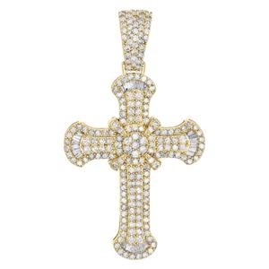 Pendentif à breloque en or jaune 10K 3.25 Carat rond et Baguette en croix de diamant au prix de gros. - Product Image 1