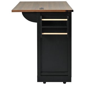 Isola da Cucina Stile Fattoria K K 53.7 Pollici con Presa di Corrente, 2 Ante Scorrevoli, Vano Portaoggetti, Ripiano Ribaltabile e Porta Spezie - Product Image 5