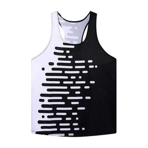 Débardeur blanc pour homme avec motif rayé géométrique rouge, séchage rapide, tricoté, sportif, col rond - Product Image 4