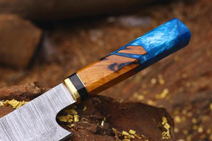 Handmade Damascus Steel Kiritsuke Chef Knife Professional Cooking Knife Resin Olive Wood Handle Drop Point 12" Overall Length - Product Image 6