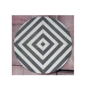 Sous-verre en marbre géométrique noir et blanc, fait main, rond, décoratif, accent en pierre - Product Image 1