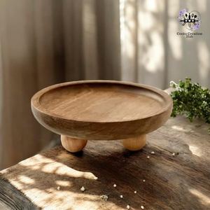 Plateau de rangement classique en bois fait main à un seul niveau avec motif sculpté, durable, écologique et multifonctionnel pour utilisation sur table - Product Image 1