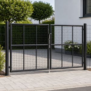 Portail à double battant en treillis métallique noir robuste, portail de clôture en métal thermolaqué pour jardin et allée - Product Image 2