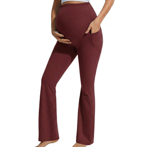 Pantalon de yoga évasé taille haute pour femme enceinte, avec soutien abdominal, respirant, pour la grossesse - Product Image 1