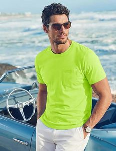 Men's <b>Lime</b> <b>Green</b> Cotton T-<b>Shirt</b> Short Sleeve O-Neck Pocket Casual Jersey Knitted Solid Color Tee - Product Image 5
