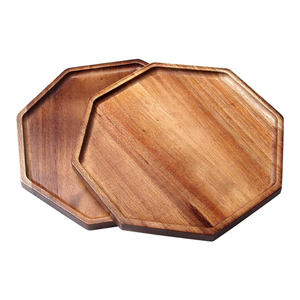 Gran oferta de platos y bandejas de madera de acacia para servir, platos de madera octagonales aptos para lavavajillas de alta durabilidad para cocina y mesa de comedor - Product Image 1