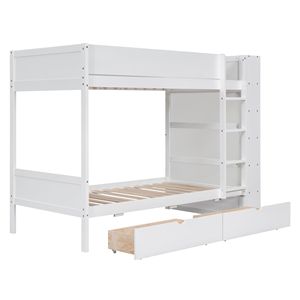 Lit superposé blanc double avec 2 tiroirs et armoire multi-niveaux pour enfants - Product Image 5