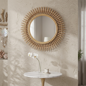 100% Handmade Sunburst Round Rattan Wall <b>Mirror</b> Decorative Boho Woven <b>Hanging</b> <b>Mirrors</b> For Home Hotel Living Room Decor Wholesale - Product Image 1