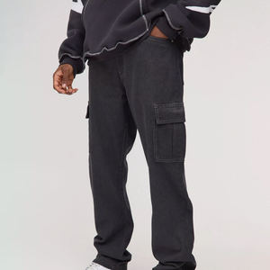 <b>Men's</b> Cargo Pants Cotton Denim Loose Fit Mid Waist Solid Color Casual Autumn Style - Product Image 1