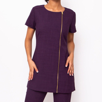 Tunique à manches courtes pour femme, respirante, avec fermeture éclair dorée sur le devant, pour salon de beauté, coiffure, esthétique, uniforme du personnel.
