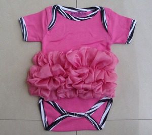 Romper Rosa para Niñas con Mangas Abullonadas y Volantes, Body de Algodón Tejido, Ropa de Primavera para Bebés, Cierre de Gancho y Bucle, Estilo Europeo y Americano - Product Image 1