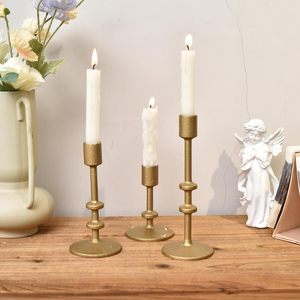 <b>Cast</b> Iron Antique Brass Gold Taper Candle Holder Set of 3, Iron Candlestick Holders Christmas Decoration - Product Image 4