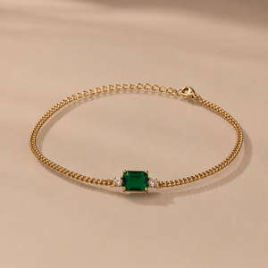 Raya Emerald Cut Birthstone Chain <b>Bracelet</b> for Women Trendy 18K Gold Plated Minimalist Dainty Everyday Jewelry Gift Her - Product Image 2