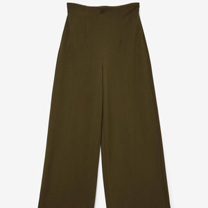 Pantalon long taille haute pour femme, coupe large évasée, en coton et lin, pour le bureau - Product Image 2