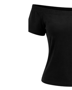 Camiseta Negra de Mujer con Hombros Descubiertos, Manga Corta, Corte Ajustado, Estilo Casual de Verano, Moda Urbana, Fabricante OEM Personalizado - Product Image 6