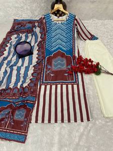 New Designer Cotton Silk Ethnic Wear for Parties Embroidery Work Kurti Pant Set Eco-Friendly Natural Waistline <b>Top</b> Dupatta - Product Image 4