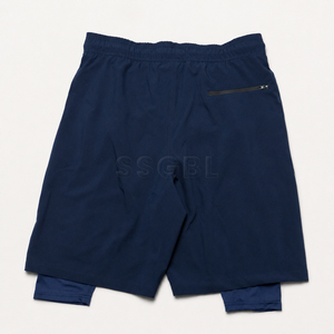 Amriss Men's Solid Navy Blue Halal Bermuda Shorts Manufacturer Quick Dry Double <b>Layer</b> With Drawstring Waist And Embroidered Logo - Product Image 3