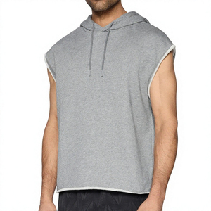 Sweat-shirt à capuche sans manches pour homme, gris uni, coton French Terry, coupe décontractée, vêtements d'été - Product Image 1
