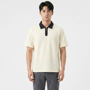 T-shirt en jersey de coton à manches courtes pour homme, avec fermeture éclair, couleur unie, design décontracté, coupe classique, tissu tricoté respirant - Product Image 2