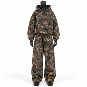 Ensemble de survêtement unisexe en coton épais 100 %, sweat à capuche à manches longues coupe classique et pantalon large, style streetwear décontracté 2 - Product Image 1