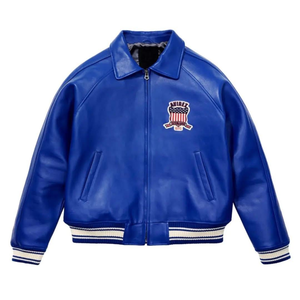 Veste en cuir AVIREX pour homme. C'est une veste en cuir iconique Avirex bleue. C'est une veste en cuir iconique Avirex bleue. - Product Image 6