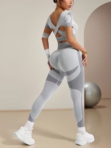 <b>Women</b> Two Piece Activewear Suit Scoop Neck Athletic Crop <b>Top</b> <b>Compression</b> Fitness Running Tights Squat Proof Yoga Clothing - Product Image 4