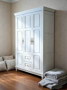 High Quality Solid Wood 3 Door White <b>Wardrobe</b> with Drawers & Casters, American Style Storage Clothes Cabinet for Bedroom Home - Product Image 6