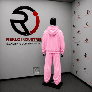 Conjunto de chándal rosa para hombre, sudadera con capucha de cremallera completa y pantalones jogger, personalizado al por mayor, ropa casual urbana, ropa deportiva de forro polar, conjunto de dos piezas. - Product Image 4
