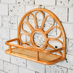 Estante de pared de ratán con diseño de girasol, estante flotante de bambú tejido en forma de arco, organizador decorativo para jarrones pequeños para la sala de estar del hogar - Product Image 1