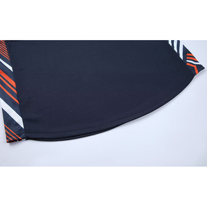 Ensemble short et maillot de basket personnalisé par sublimation, rayé bleu marine et orange, unisexe adulte, anti-transpiration, sans manches - Product Image 2