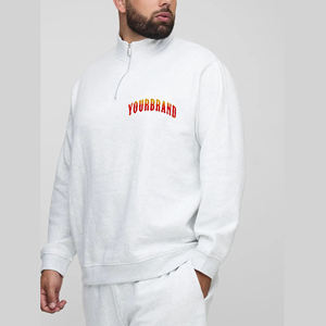 Plus Size Men's <b>White</b> <b>Quarter</b> <b>Zip</b> Sweatshirt Regular Fit Front Logo Print Casual Autumn Wear 100% Cotton French Terry - Product Image 4