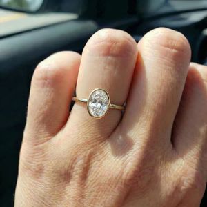 18K Gold 925 <b>Sterling</b> <b>Silver</b> Bezel <b>Set</b> Oval Cut Lab Grown Diamond Engagement <b>Ring</b> - Product Image 5