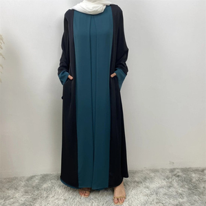 Abaya de dos tonos de color con frente abierto y estilo cosido para mujeres, estilo árabe de Dubái, ropa femenina de Oriente Medio, vestido Abaya Burqa. - Product Image 5