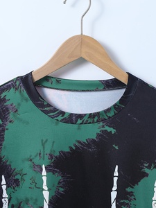 Camiseta Corta de Mujer con Estampado de Calavera Tie Dye, Corte Holgado, Manga Corta, Cuello Redondo, Estilo Gótico, para Verano - Product Image 4