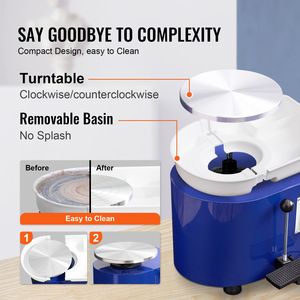 Tourne-poterie 350W, machine à modeler l'argile de 11 pouces avec poignée à vitesse réglable et commande au pied, ABS détachable - Product Image 6