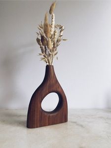 Nuevo Jarrón Decorativo de Madera Hueca Hecho a Mano con Grano Natural, Portaflores para Mesa, Decoración del Hogar y Estantes - Product Image 1