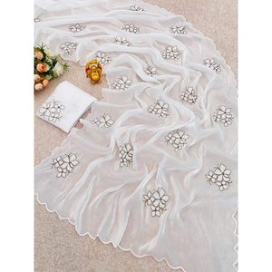 DESIGNER CHINON SOIE BRODERIE SÉQUENCE ZARI TRAVAIL SAREE AVEC CHEMISIER NON COUDU BLANC - Product Image 1
