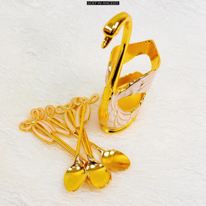 Juego de Cucharas Decorativas Bañadas en Oro con Soporte en Forma de Cisne, Cucharas de Té Doradas de Lujo para Regalo y Decoración de Mesa - Product Image 4