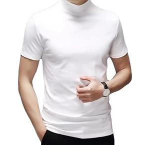 T-shirt pour homme, coupe classique, col rond, manches courtes, tricoté, couleur unie, style décontracté, 100% coton, anti-rétrécissement, 320g - Product Image 1