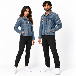 Veste en jean courte personnalisée avec strass, style camionneur, streetwear pour femme, marque privée, logo personnalisé, USA - Product Image 4