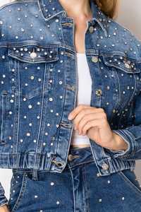 Design Women Denim Jacket Best Selling Women Breathable Wool Linen Lining Denim Jacket Button Closure Full-Sleeve Fashionable - Product Image 3