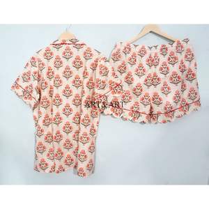 Conjunto de Pijama de Algodón Orgánico Puro, Transpirable, Elegante y de Lujo para Mujer, con Estampado Ikat, Pantalones Cortos, Ropa de Dormir para Verano y Primavera, Vacaciones - Product Image 6