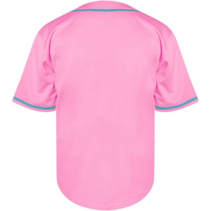 Camiseta de Béisbol Personalizada Rosa Claro con Botones y Ribete Azul Claro en Contraste, Ropa Deportiva Unisex para Adultos - Product Image 3