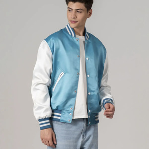 <b>Lightweight</b> <b>Men</b>’s Custom Satin Letterman <b>Jacket</b> Classic Varsity Bomber <b>Jacket</b> With Striped Collar Cuffs Snap Button Closure - Product Image 6