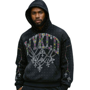 Sweat à capuche personnalisé pour homme, effet délavé, avec strass, coupe oversize, en polaire, vente en gros pour hommes - Product Image 1