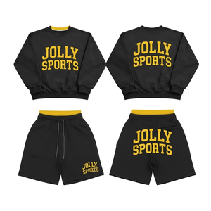 Men's Premium Cotton Polyester Fleece Sweatshirt And Shorts <b>Set</b> Cream Embroidery Custom Logo Sweatshirt shorts <b>set</b> for men's - Product Image 3