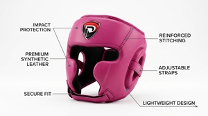 Protège-tête en cuir rose avec fermeture auto-agrippante, protection de base, équipement d'entraînement unisexe - Product Image 5
