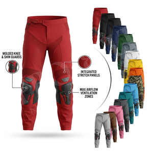 Pantalon de moto 100% polyester de haute qualité avec protections genoux et tibias, respirant et extensible, pour motocross et protection des motards - Product Image 1