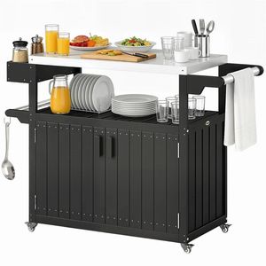 Black Outdoor Bar Cart with Storage Cabinet <b>Shelf</b> <b>for</b> <b>Kitchen</b> Islands & Carts - Product Image 5